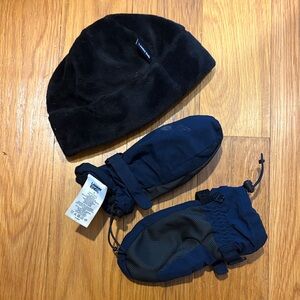 Lands' End Black Hat and Navy Kids Mittens